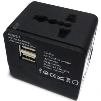 BaouRouge BR-TA1 - Cargador de viaje/adaptador de enchufes universal con 2 puertos USB