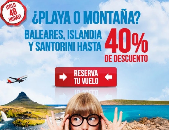 vuelo a Baleares, Islandia o Santorini con hasta un 40% de descuento