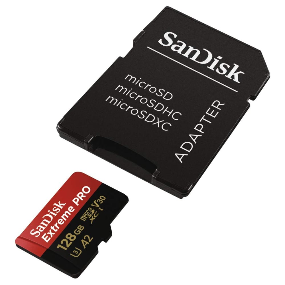 SanDisk Extreme PRO microSDXC de 128 GB con adaptador SD, A2, hasta 170 MB/s, Class 10, U3 y V30